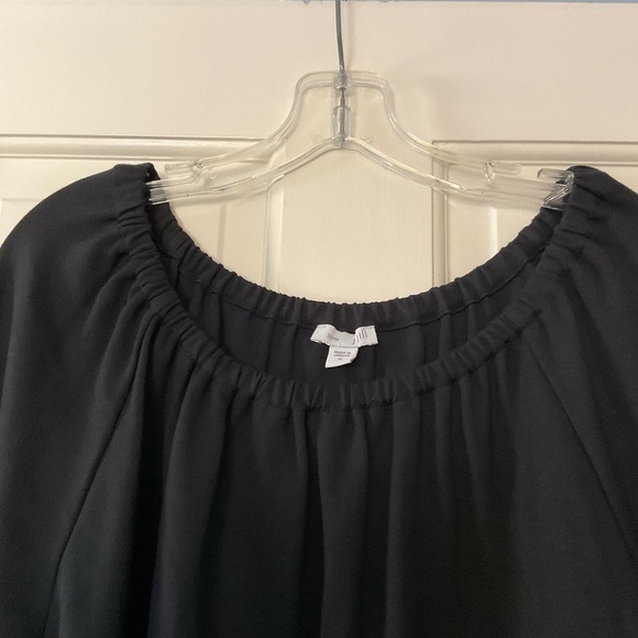 J. Jill Ponte Knit Top Black Flare Sleeve Gathered Neck XL Capsule Minimalist - Picture 3 of 8
